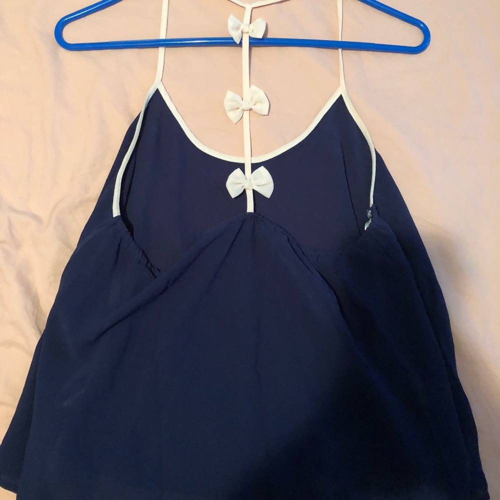 Navy Blue blouse with bows, Size Large